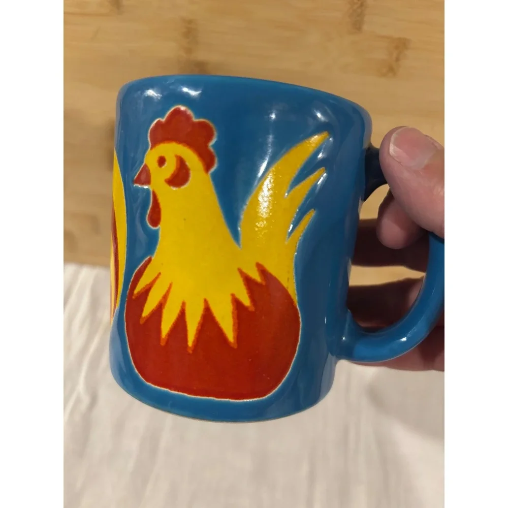 VTG Waechtersbach West Germany Rooster Mug Blue Red Yellow Ceramic Coffee Cup - Picture 8 of 12